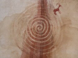 Ancestor rock art painting of a spiral illustrates the circle of power you connect with during ceremomy