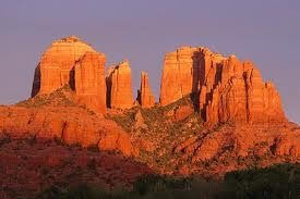 Cathedral Rock with shadow of setting sun: a Sedona scenic, sacred and vortex site