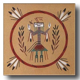 Navajo sandpainting design element on an art board gives a feeling of they style used in this ancestral healing ceremony.